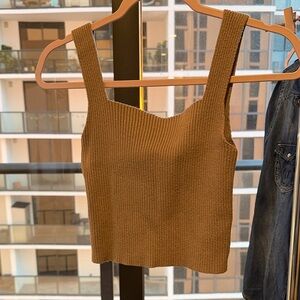 Brown Ribbed Knit Tank Top